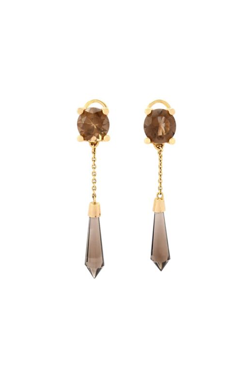 Pair of 18k Gold Smoky Quartz Earrings