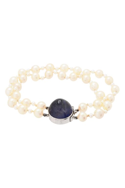 18k Gold Pearl and Iolite Bracelet