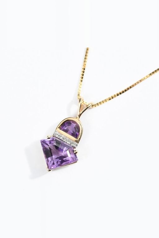 14k Gold Amethyst and Diamond Pendant Necklace
