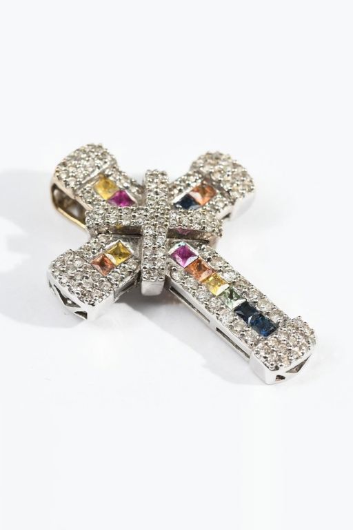 18k Gold Multi-Gem Cross Pendant