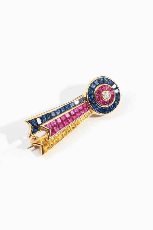 18k Gold Multi-Gem Brooch