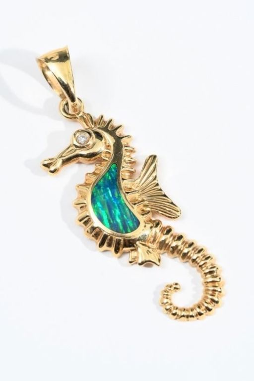 14k Gold Opal and Diamond Pendant