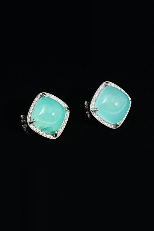 Pair of 18k Gold Chalcedony and Diamond Earrings