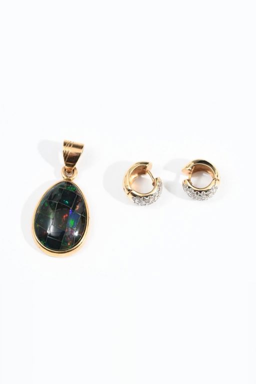 14k Gold Opal and Diamond Jewelry Set