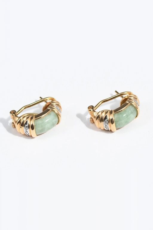 Pair of 14k Gold Jade and Diamond Earrings