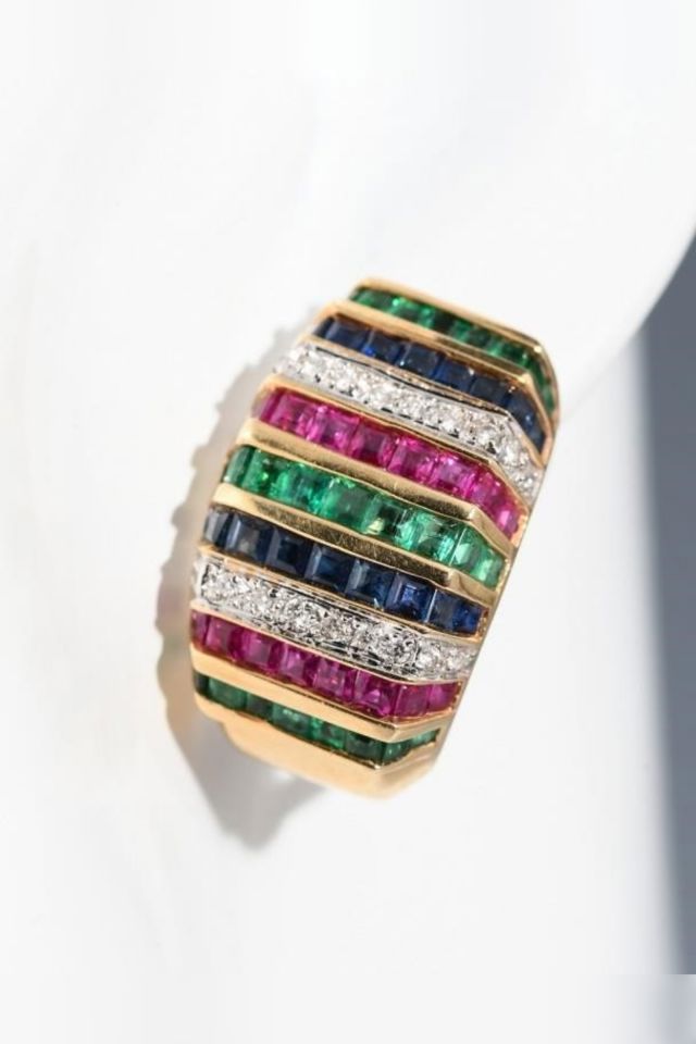 Pair of 14k Gold Multi-Gem Earrings