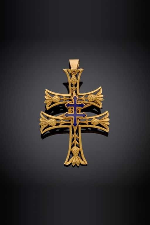 18k Gold Enamel Pendant Brooch