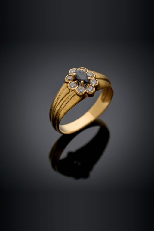 18k Gold Sapphire and Stone Ring