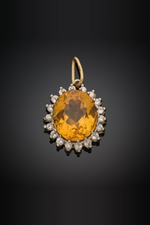 9k Gold Citrine and Diamond Pendant