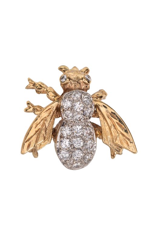 14k Gold Diamond Bee Brooch