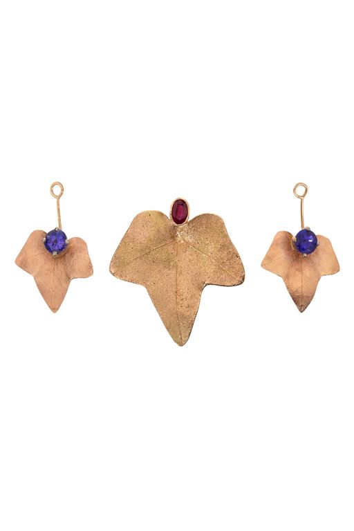 14k Gold Ruby and Iolite Jewelry Set