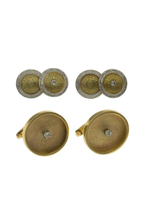 Two Pairs of 14k Gold Diamond Cufflinks
