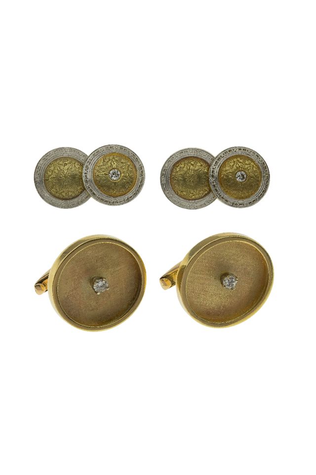 Two Pairs of 14k Gold Diamond Cufflinks