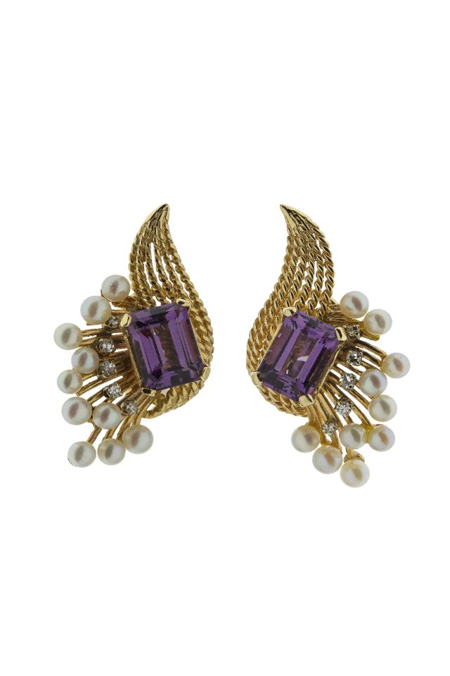 Pair of 14k Gold Multi-Gem Earrings