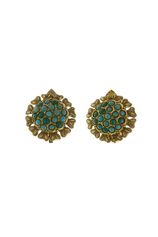 Pair of 18k Gold Turquoise Earrings