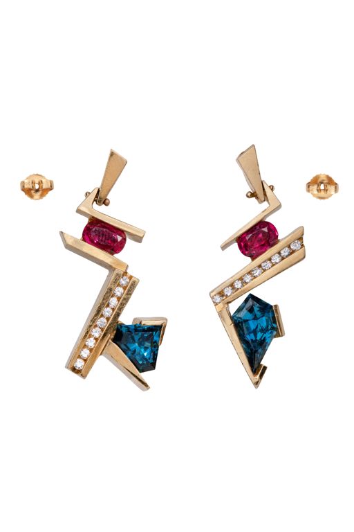 18k Gold Ruby Topaz and Diamond Earrings