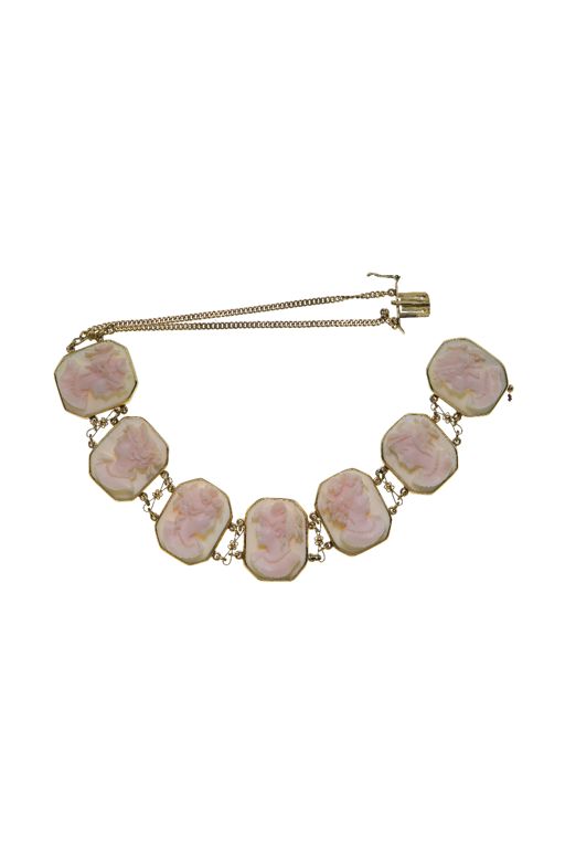 14k Gold Coral Cameo Choker Necklace