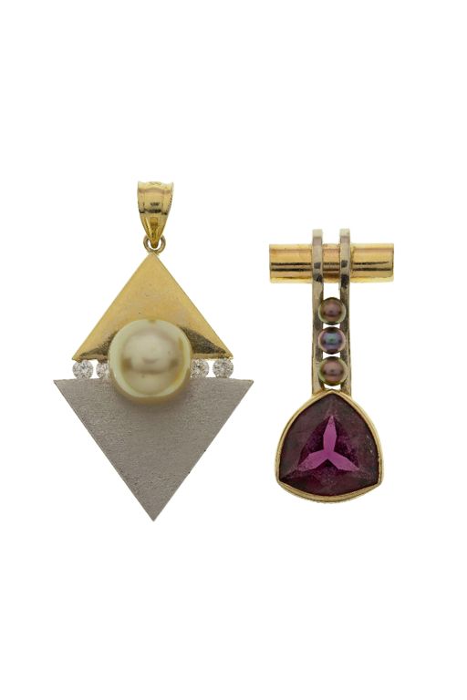 Two 14k Gold Multi-Gem Pendants