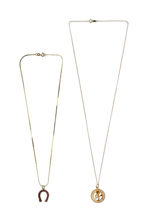 14k Gold Garnet and Ruby Pendant Necklaces