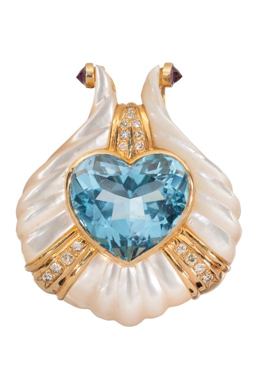 14k Gold Topaz Amethyst and Diamond Pendant
