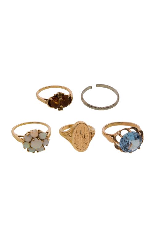Five Gold Multi-Gem Rings