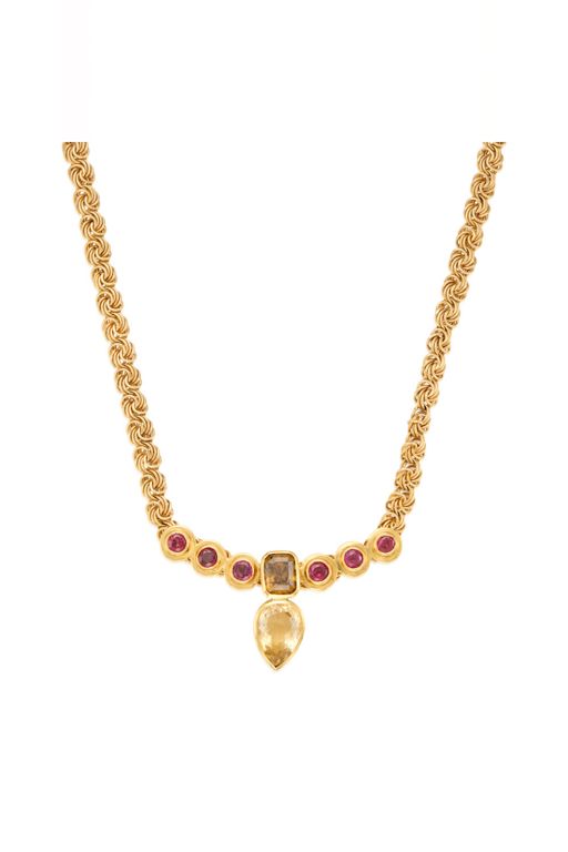 14k Gold Citrine Zircon and Garnet Necklace