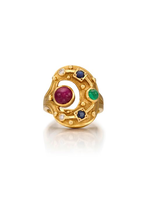 18k Gold Diamond and Multi-Gem Ring