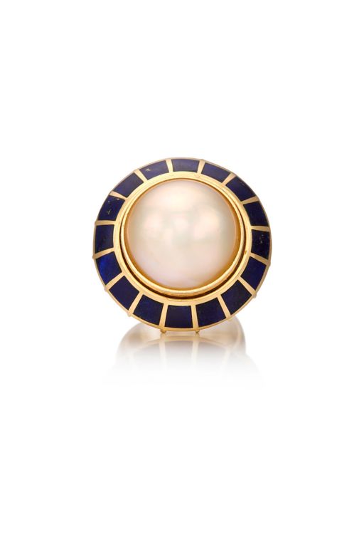 14k Gold Pearl and Lapis Lazuli Ring