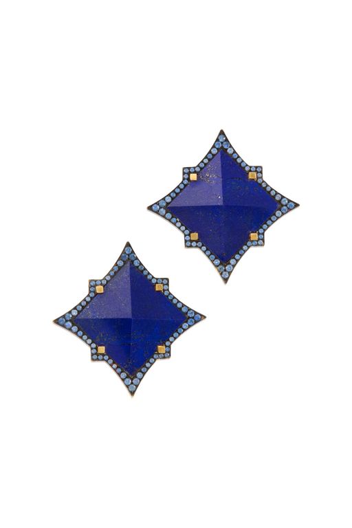 18k Gold Lapis Lazuli and Sapphire Earrings