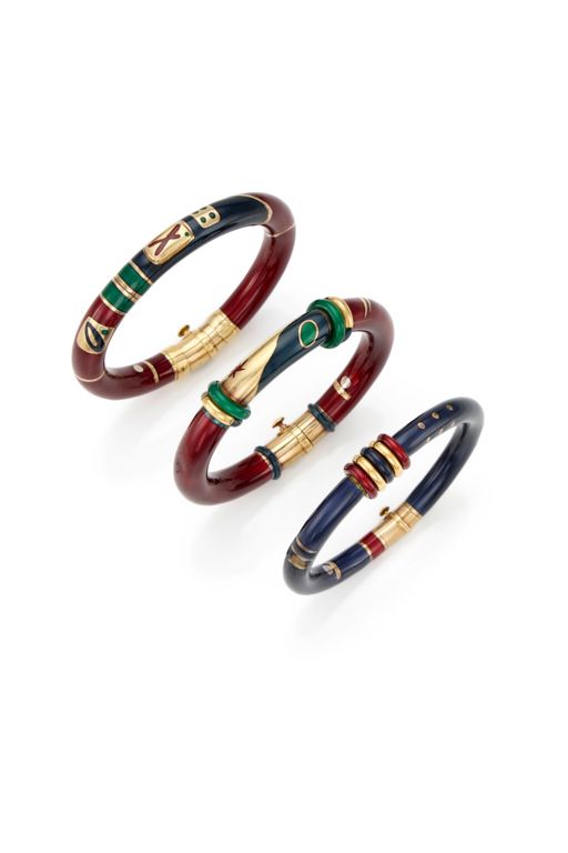 Three 18k Gold and Sterling Silver Bangles