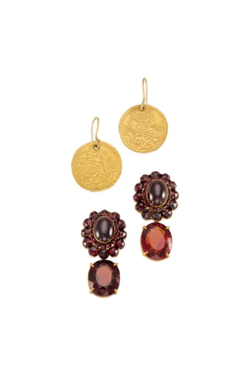 Two Pairs of Gold Garnet Earrings