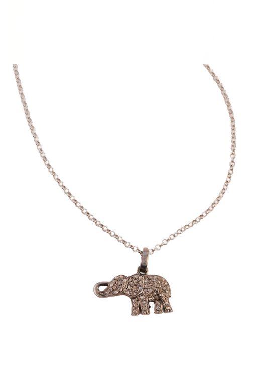 Silver Diamond Elephant Pendant Necklace