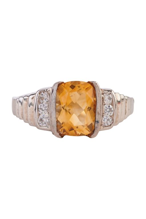 Sterling Silver Citrine and Diamond Ring