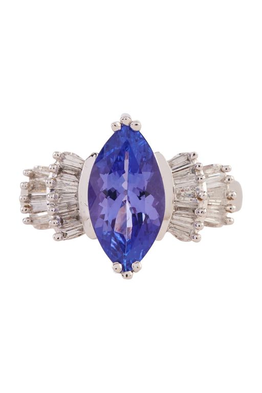 14k White Gold Tanzanite and Diamond Ring