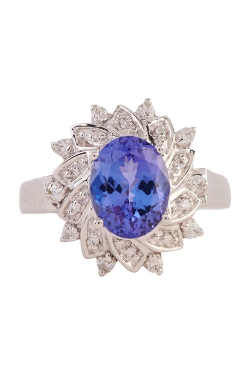 14k White Gold Tanzanite and Diamond Ring