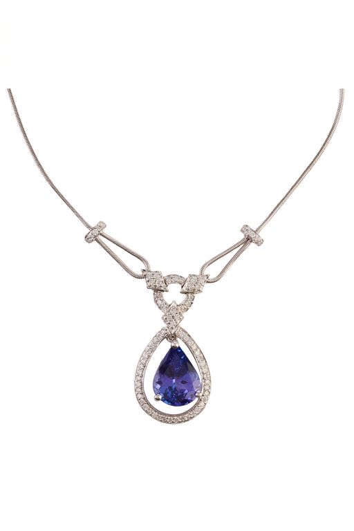 14k Gold Tanzanite and Diamond Pendant Necklace