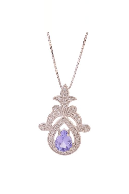 18k Gold Tanzanite and Diamond Pendant Necklace