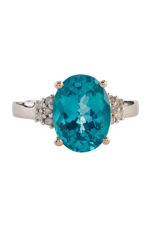 14k White Gold Apatite and Diamond Ring