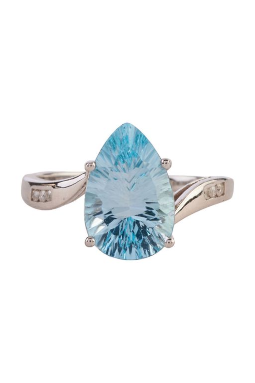 14k White Gold Topaz and Diamond Ring