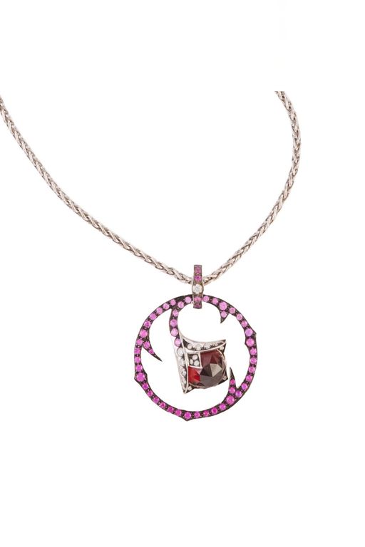 18k White Gold Multi-Gem Pendant Necklace