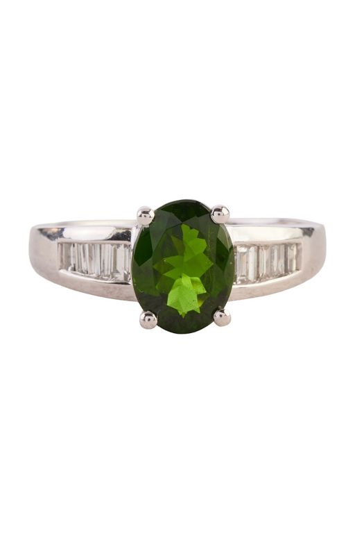 14k White Gold Diopside and Diamond Ring