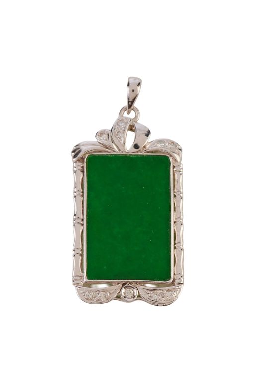 18k White Gold Jade and Diamond Pendant