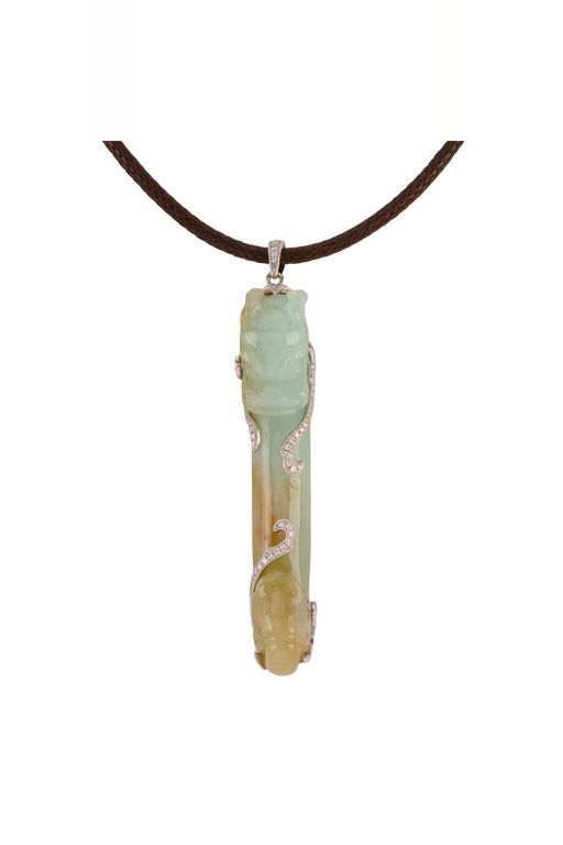 18k White Gold Jade and Diamond Pendant Necklace