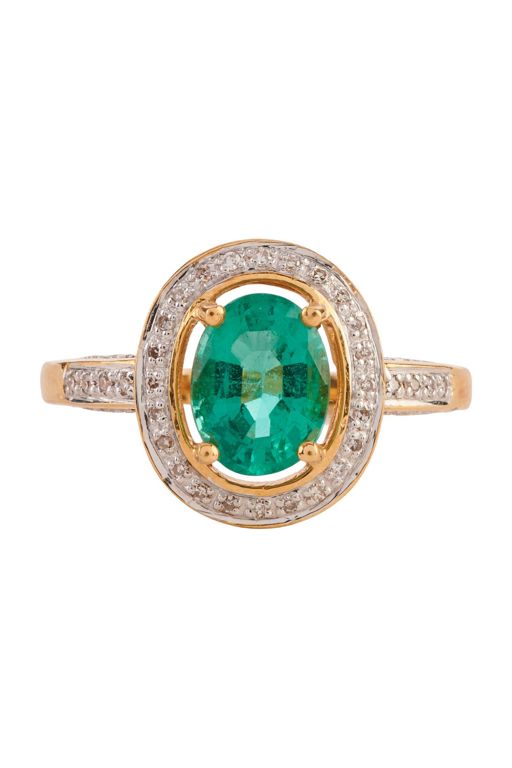 18k Yellow Gold Emerald and Diamond Ring