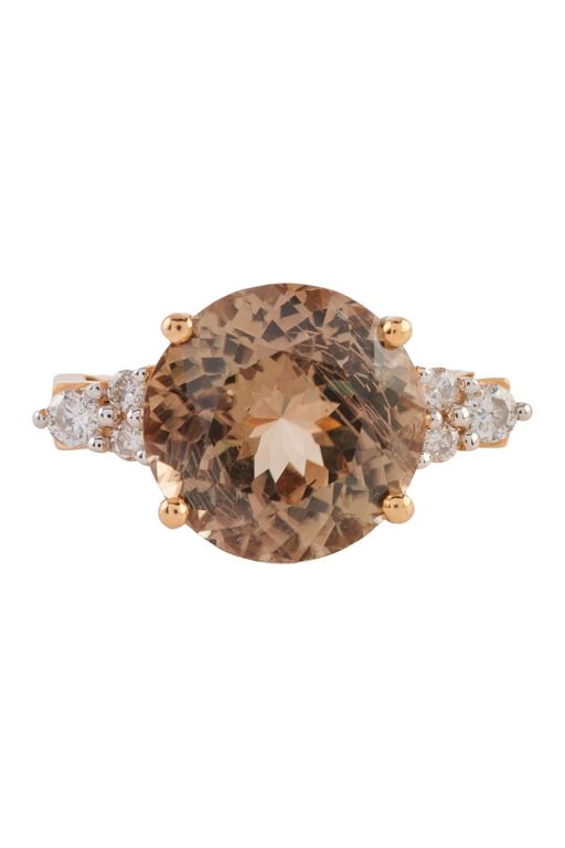 14k Yellow Gold Idocrase and Diamond Ring