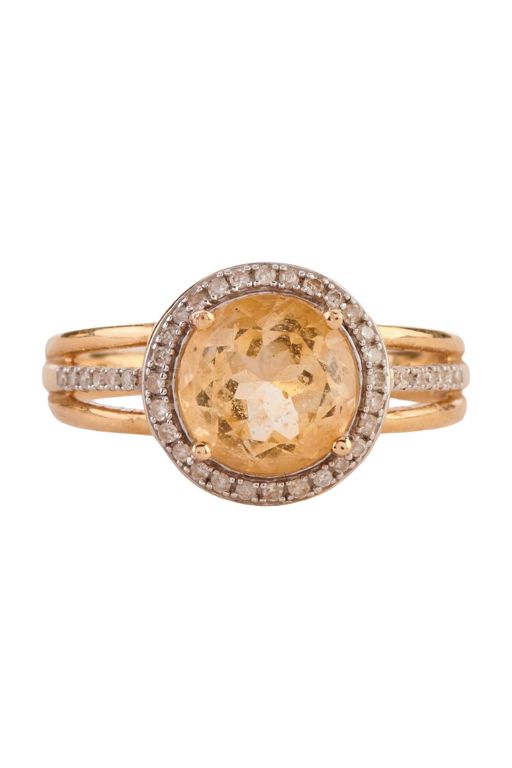 14k Yellow Gold Citrine and Diamond Ring