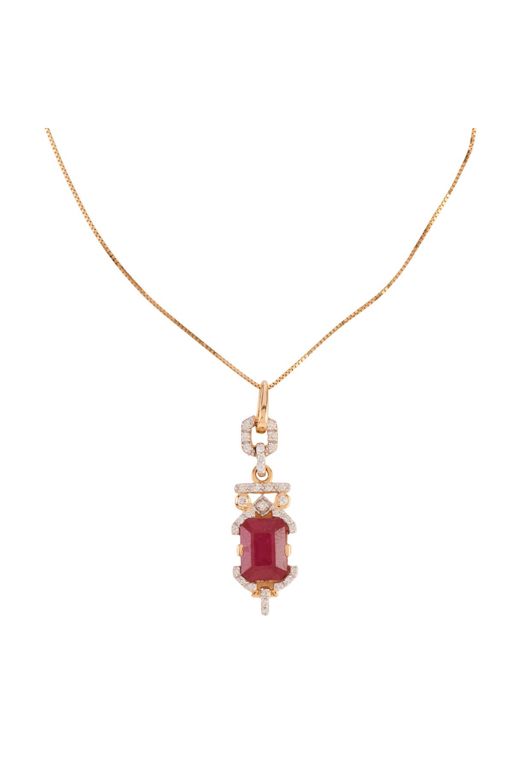 14k Yellow Gold Ruby and Diamond Pendant Necklace