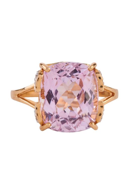 14k Yellow Gold Kunzite and Diamond Ring