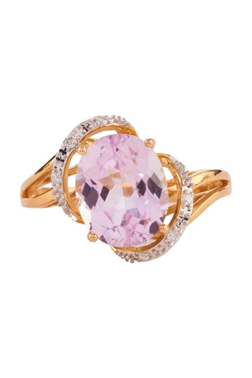 18k Yellow Gold Kunzite and Diamond Ring