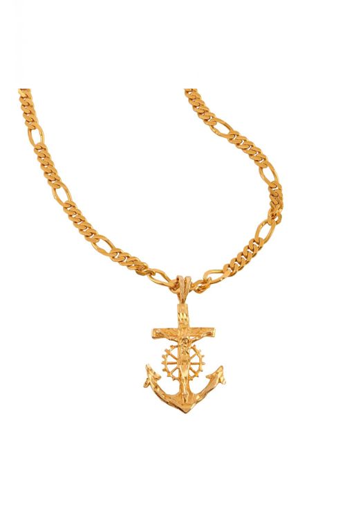 14k Yellow Gold Anchor Crucifix Pendant Necklace
